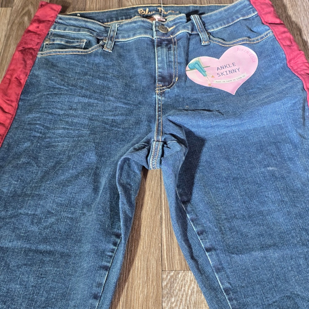 Blue Desire Curvy‎ Ankle Skinny Jeans 14W Plus Size Dark Wash Red Velvet Trim
